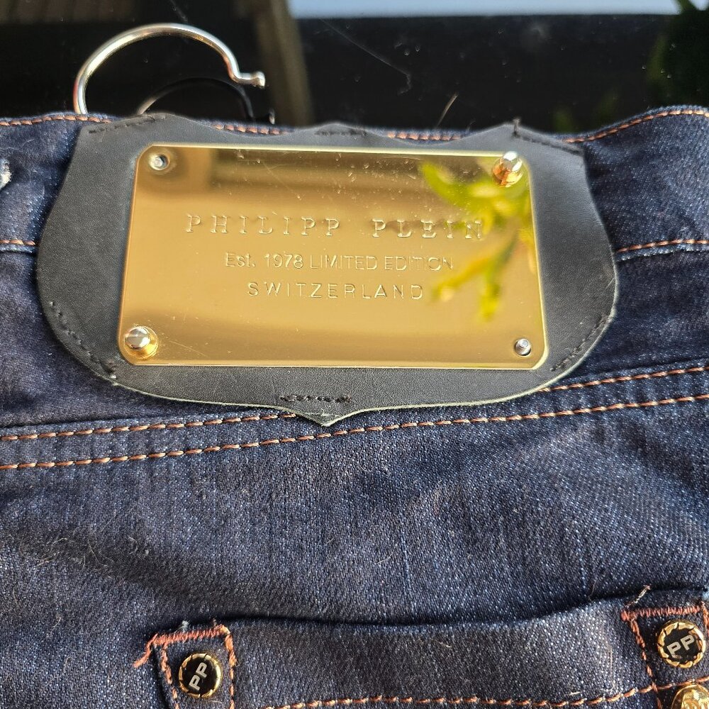 Phillip Plein Limited Edition Black Orchid Denim Pencil Skirt